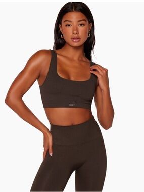 SET Active Ribbed Square Neck Crop Tank Top - Mauve